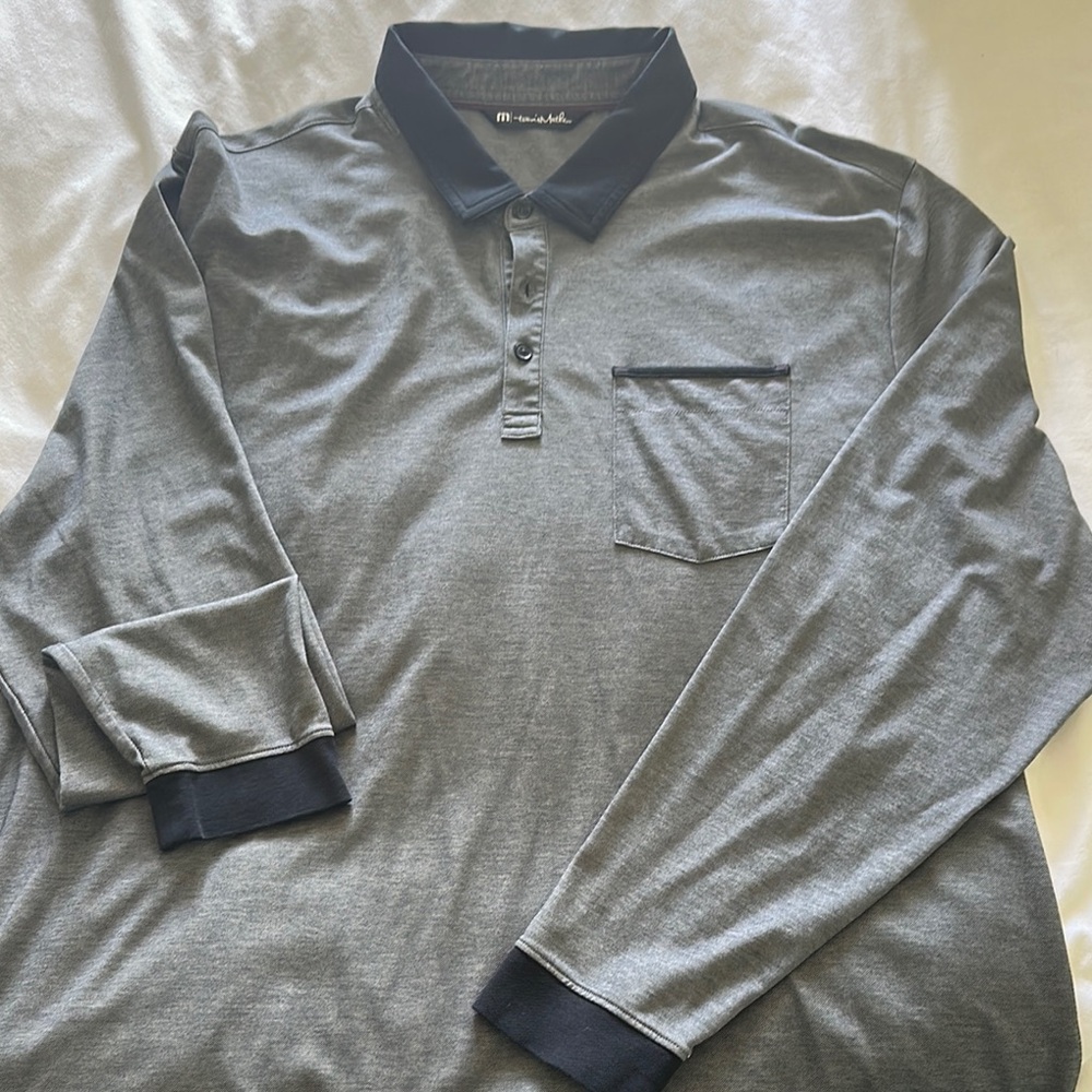 Travis Mathew Gray Polo Shirt Casual Style Long sleeve